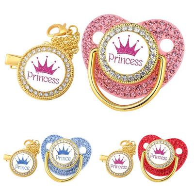 Luxury Crown Pacifier Clip Chain Set Baby Shower Gift Silico