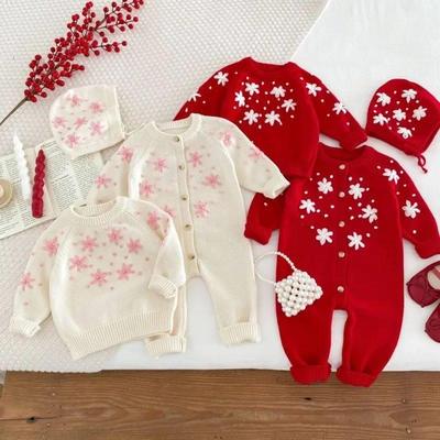 born Baby Christmas Red Romper with Caps Clothes Sets Girl K