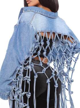 欧美时尚后背网格流苏牛仔外套 Fashionable tassel denim jacket
