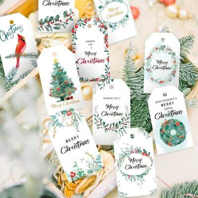 50pcs Merry Christmas Kraft Paper Tag Christmas Gift Hanging
