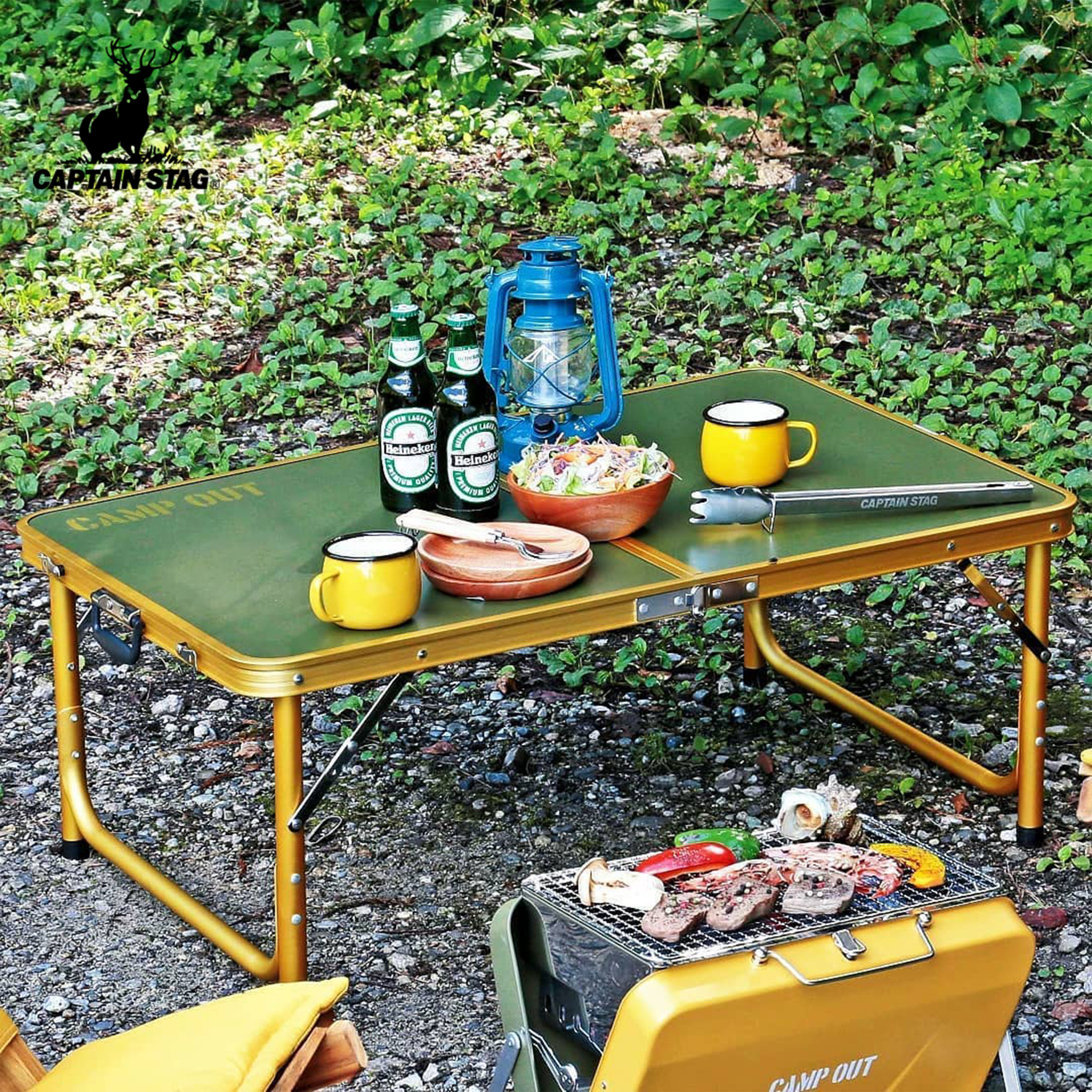 日本鹿牌captain stag户外折叠桌铝合金便携露营桌可调节野餐桌