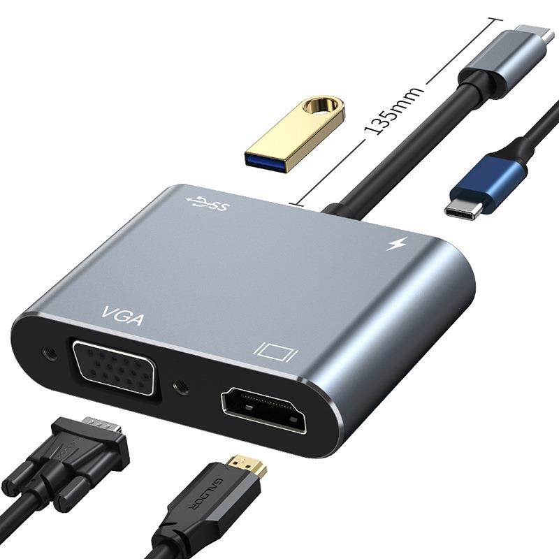 TYPE-C转HDMI+VGA四合一4K高清拓展坞PD USB3.0快充集线器转换线