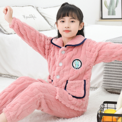 秋冬季珊瑚绒儿童套头加厚款睡衣