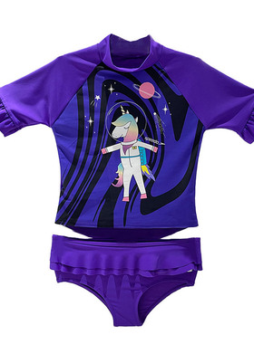 Speedo速比涛儿童女荷叶边设计半袖分体拼色游泳衣8-12395