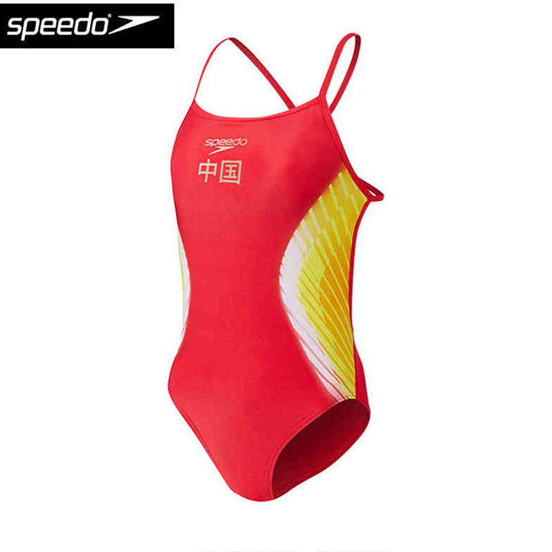 Speedo速比涛中国梦之队荣耀共享版红色青少年女竞技连体泳衣