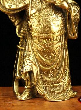 纯黄铜小号提刀关公武财神铜像开业礼品摆件金属工艺品