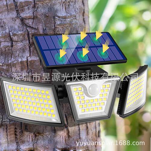 太阳能灯150ed人体红外三头感应路灯户外庭院花园景观照明景观壁