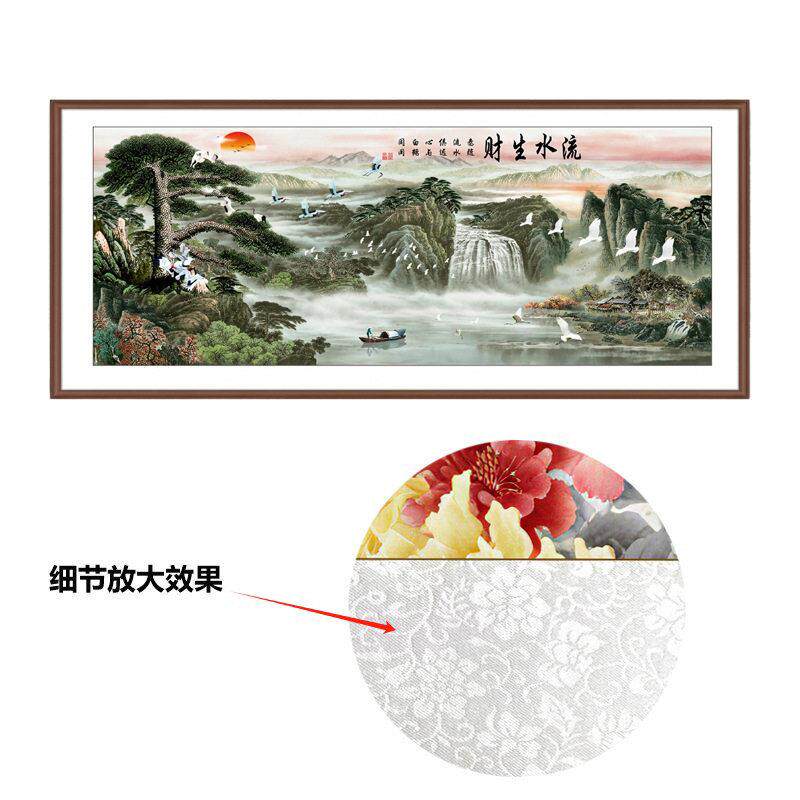 字画装裱公室聚盆风水挂画流水生财中国风客厅墙面山水装饰画
