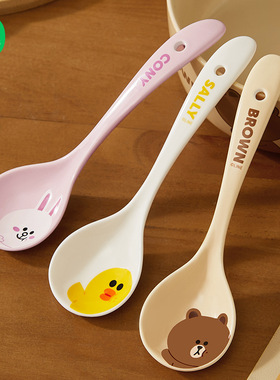 布朗熊勺子陶瓷汤勺家用汤匙长柄高档精致调羹盛汤喝粥专用小勺子