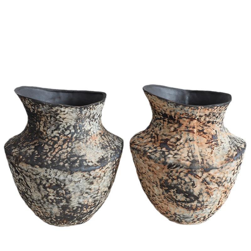 油画风侘寂风陶瓷花瓶粗陶瓶插花复古怀旧手工民宿酒店禅意摆件新