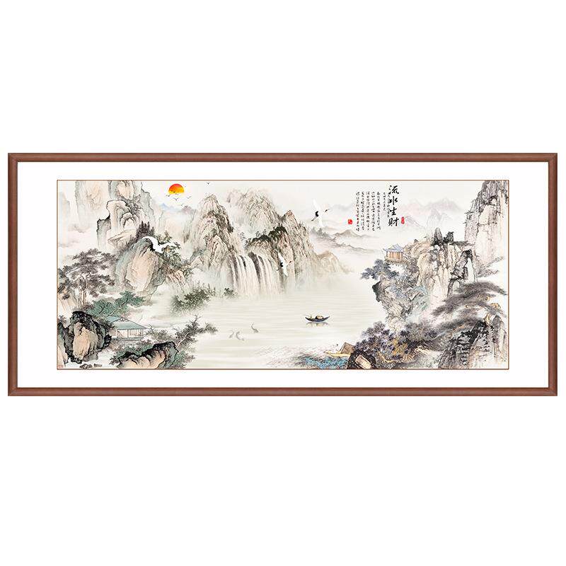 流水生财的客厅画高级感聚宝盆山水画办公室招财风水靠山图挂画