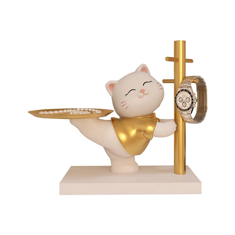 可爱创意猫咪摆件招财猫托盘钥匙挂架玄关收纳客厅家居装饰品图片
