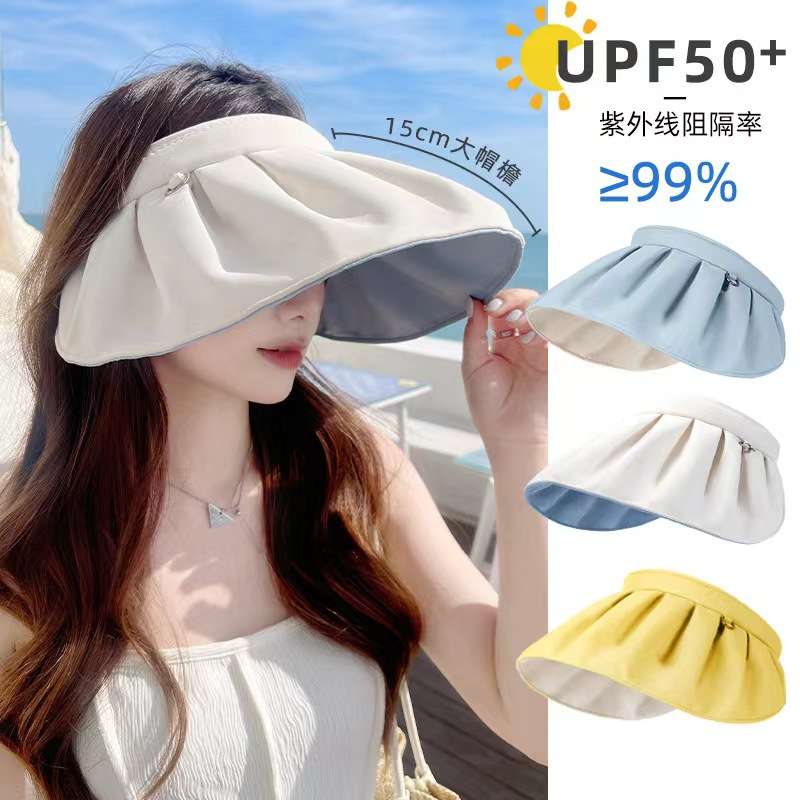 防晒遮阳帽女夏季新款空顶发箍太阳帽高品质折叠贝壳帽沙滩帽