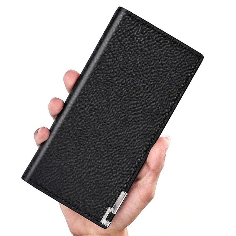 优选厂家直供创意新款男士钱包长款韩版软皮十字纹薄款钱包钱夹男
