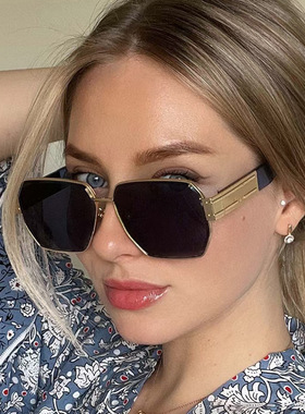 新款 欧美大框太阳镜新款潮流街拍走秀个性墨镜时尚多边形复古太