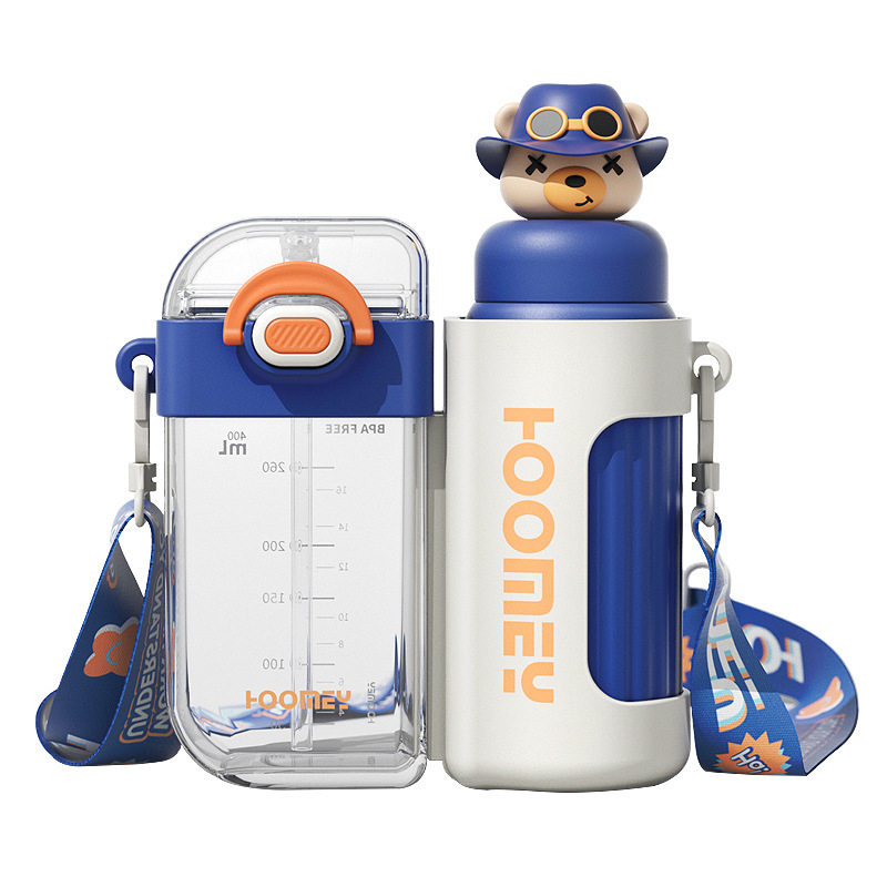优选大容量双拼保温杯网红创意耐高温塑料儿童吸管水杯男女卡通水