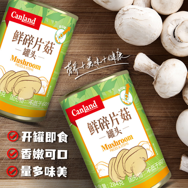 鲜碎片菇罐头切片口蘑罐头白蘑菇烘焙披萨沙拉炒菜蘑菇汤材料284g