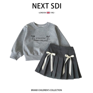 英國NEXT 春秋兒童休閑衛(wèi)衣百褶裙兩件套寶寶洋氣秋裝 SDI女童套裝