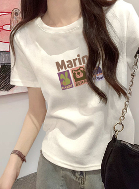 白色短袖t恤女夏季2024年新款圆领减龄时尚百搭体恤上衣isn潮