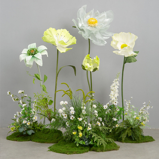 商业绿植造景景观室内高级橱窗花艺装饰摆件方针纸花绢花苔藓花丛