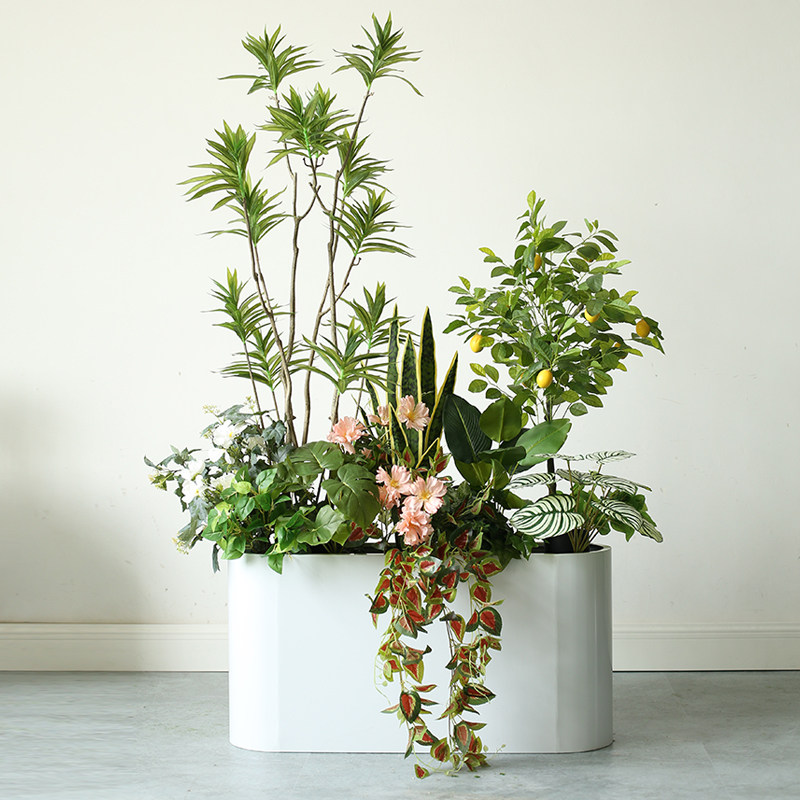 仿真百合竹花槽植物花箱插花摆件龙舌兰盆栽休闲区办公室绿色花草