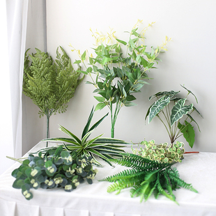 仿真花槽绿色植物把束隔断栅栏插假花枝假绿植墙装 饰div花材叶材