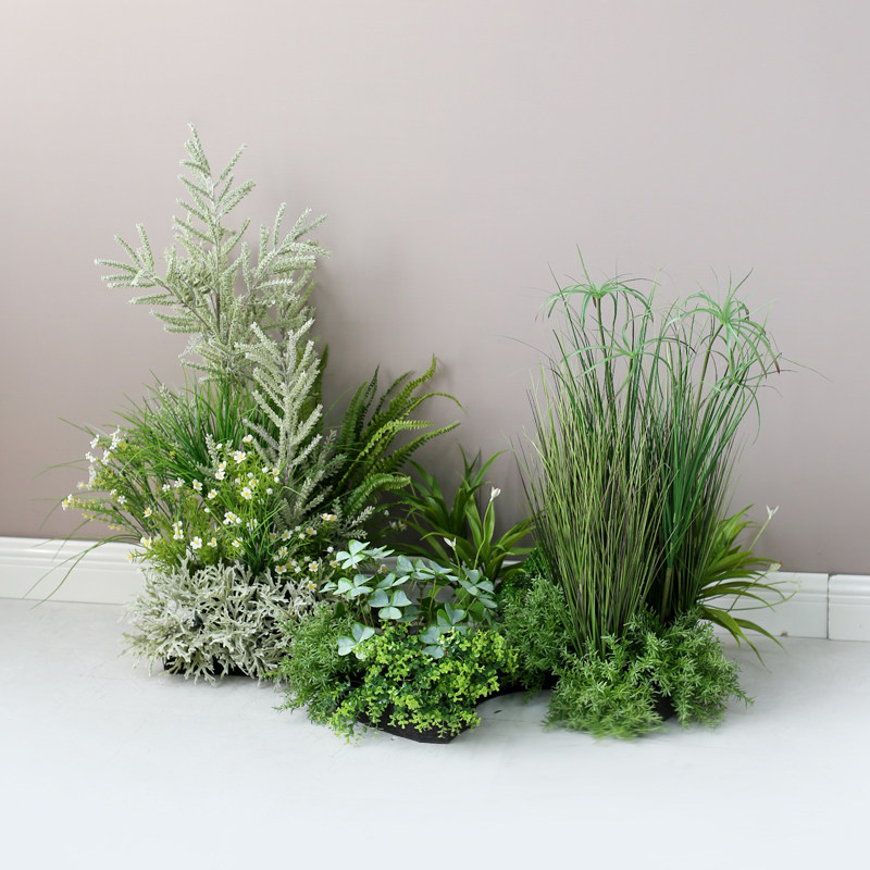 小型仿真绿植造景室内水池庭院角落植物软装橱窗花槽装饰布置假花