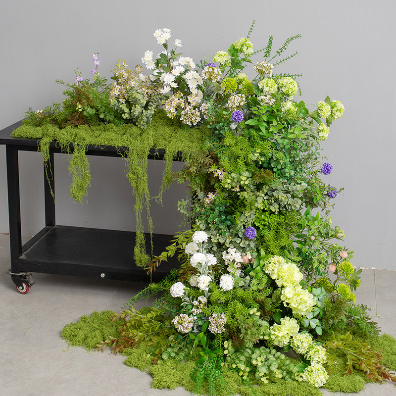彷真绿色植物花艺瀑布桌花装饰彷生苔藓蕨叶摆件餐桌展台花草美陈