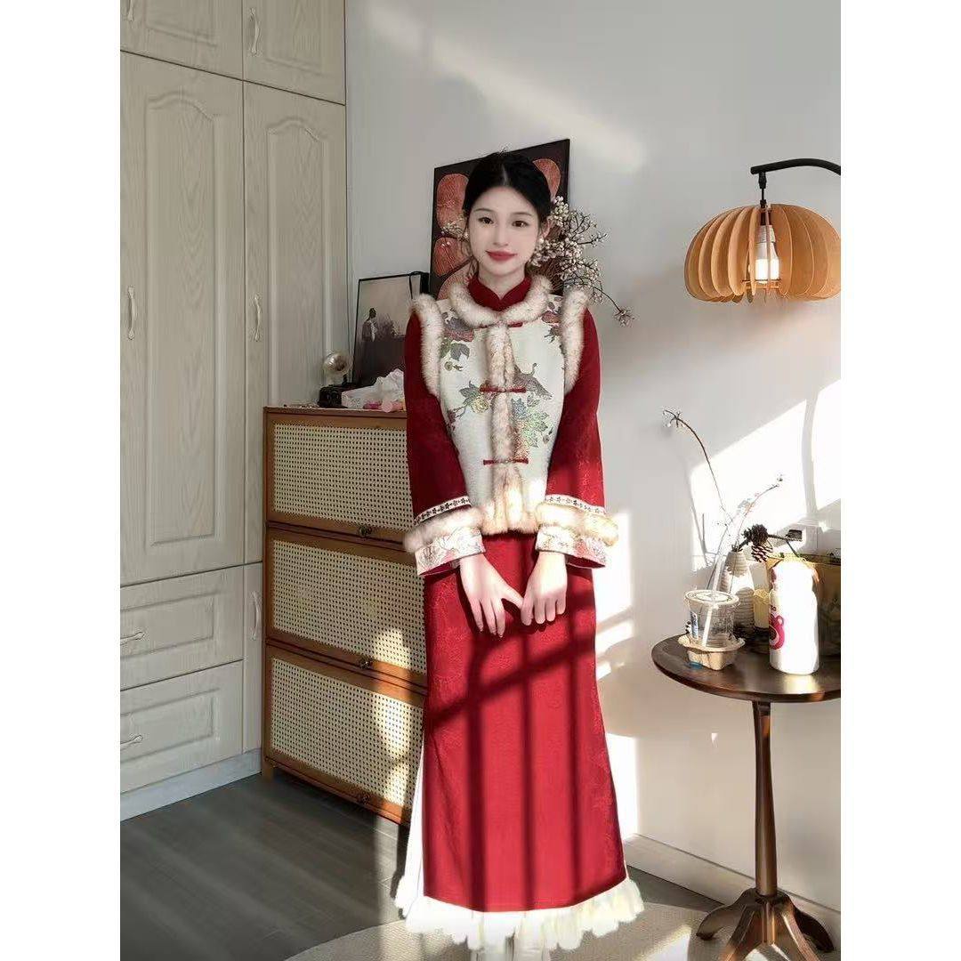 【遇年】冬季新中式过年战袍马甲连衣裙加绒加厚年轻改良旗袍秋冬,女装/女士精品,旗袍,淘宝优惠券,粉丝福利购,淘宝优惠卷