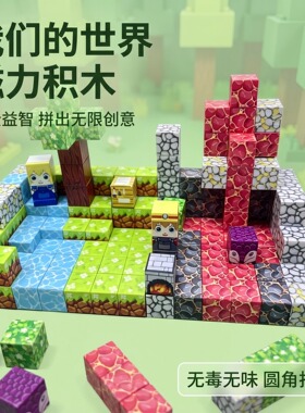 我的世界风格积木玩具儿童益智拼装场景拼搭积木屋磁力方块玩具