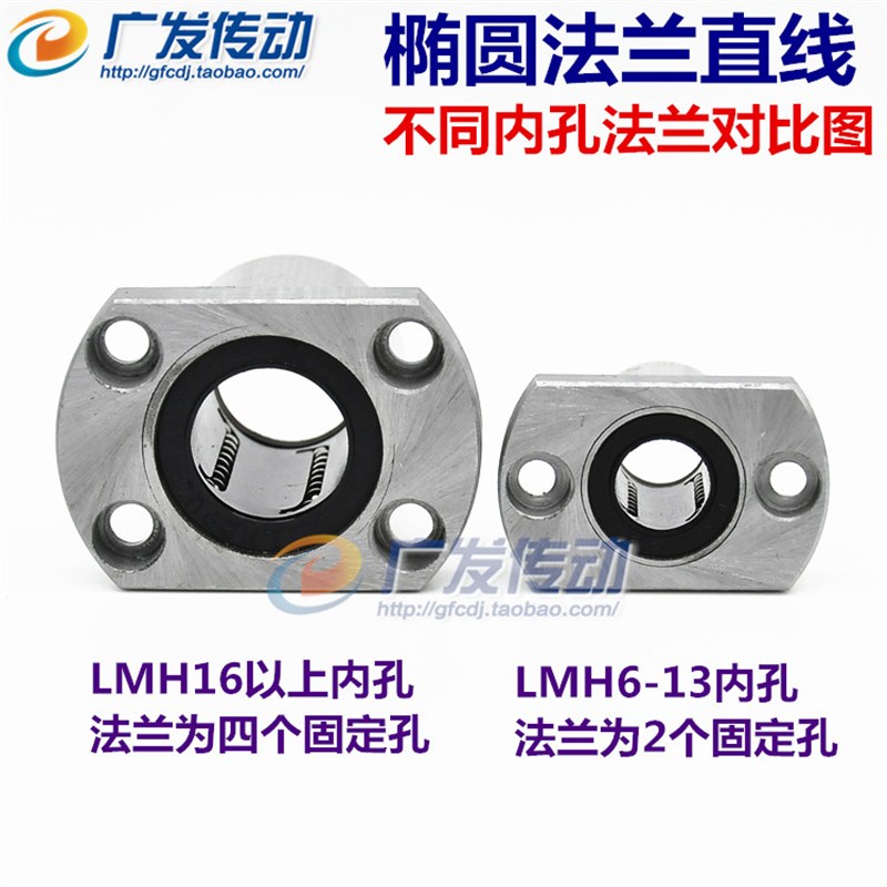 LMH6UU  椭圆法兰/切边法兰/双切边/直线轴承 尺寸:6*12*19