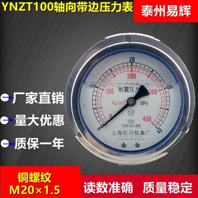YN100ZT轴向耐震压力表YN-100ZT轴向带边油压表液压表16/25/40MPA
