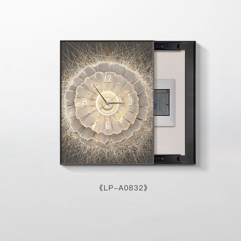 现代轻奢电表箱装饰画高级感弱电箱壁画带钟表餐厅电闸开关盒挂画