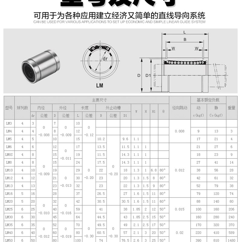 线性方法兰直线带圆法兰轴承座LM4 5 6 8 10 12 13 16 20 25 30UU
