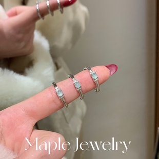 Maple【晴雨】天然危料蓝水翡翠戒指纯银简约轻奢玉髓高级感女戒