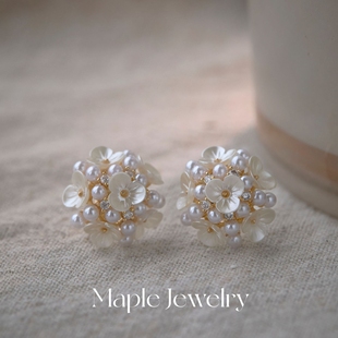Maple【花团锦簇】日系甜美花瓣耳环女气质珍珠花朵耳环通勤耳饰