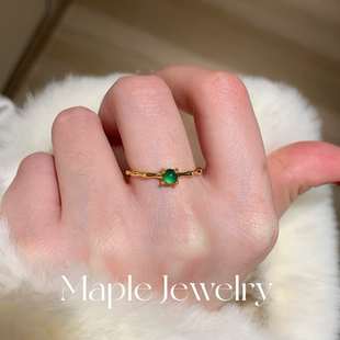 Maple 天然翡翠戒指女925纯银镀18K金小众轻奢宝石戒指生日礼物