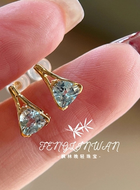 Maple-巴黎铁塔海蓝宝S925纯银耳钉女小众设计经典精致气质通勤款