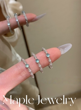 Maple-超美蕾丝天然翡翠戒指女通体925纯银危料蓝水轻奢清新女戒