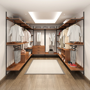 开放式衣柜衣帽间置物架挂墙金属衣架落地卧室铁艺步入式挂衣架子