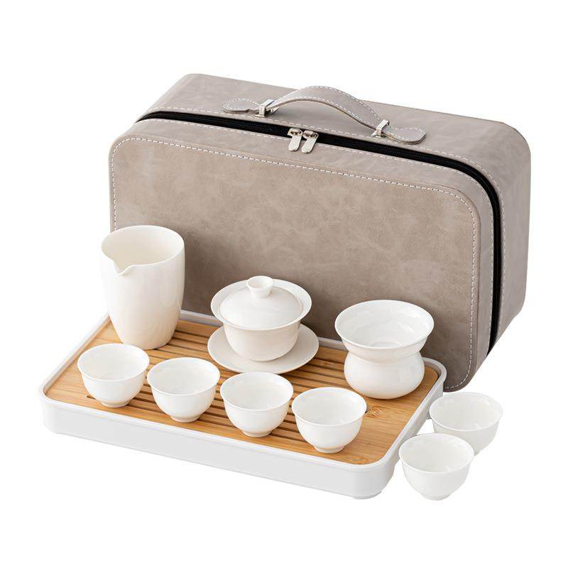 手工羊脂玉白瓷旅行茶具陶瓷便携户外露营旅行功夫茶具茶盘套装,餐饮具,旅行茶具,淘宝优惠券,粉丝福利购,淘宝优惠卷
