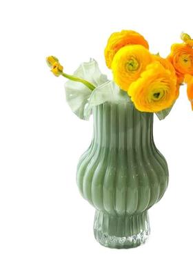 中古艺术复古玻璃花瓶设计感摆件客厅透明插花水养餐桌大肚奶油风