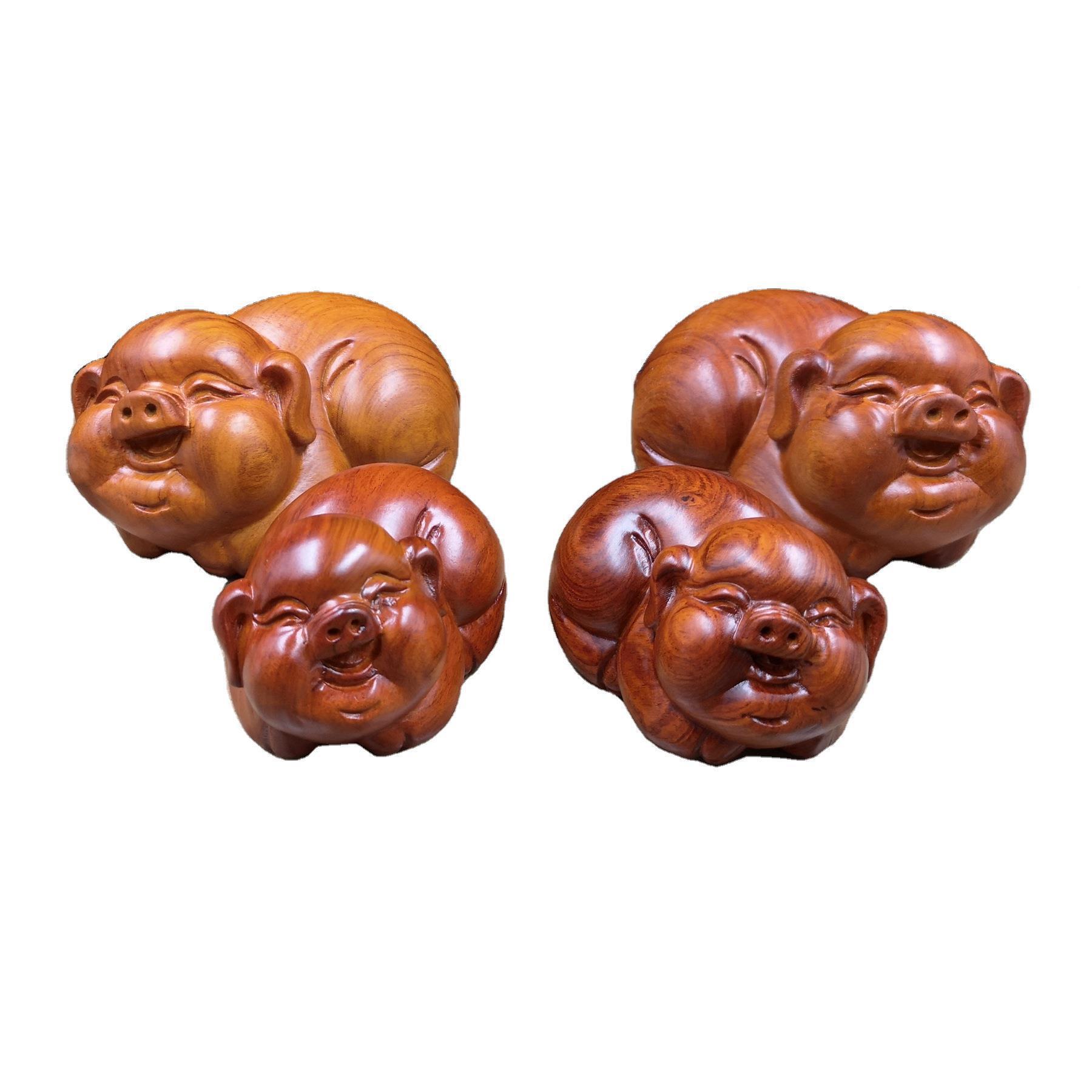 黑檀实DXE木雕刻12生件肖摆花梨手红木福气猪迷你小把摆厂家件直