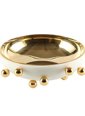 轻奢艺术圆珠双层果盘摆件酒店样板房民宿酒店会所圆形水果盘饰品