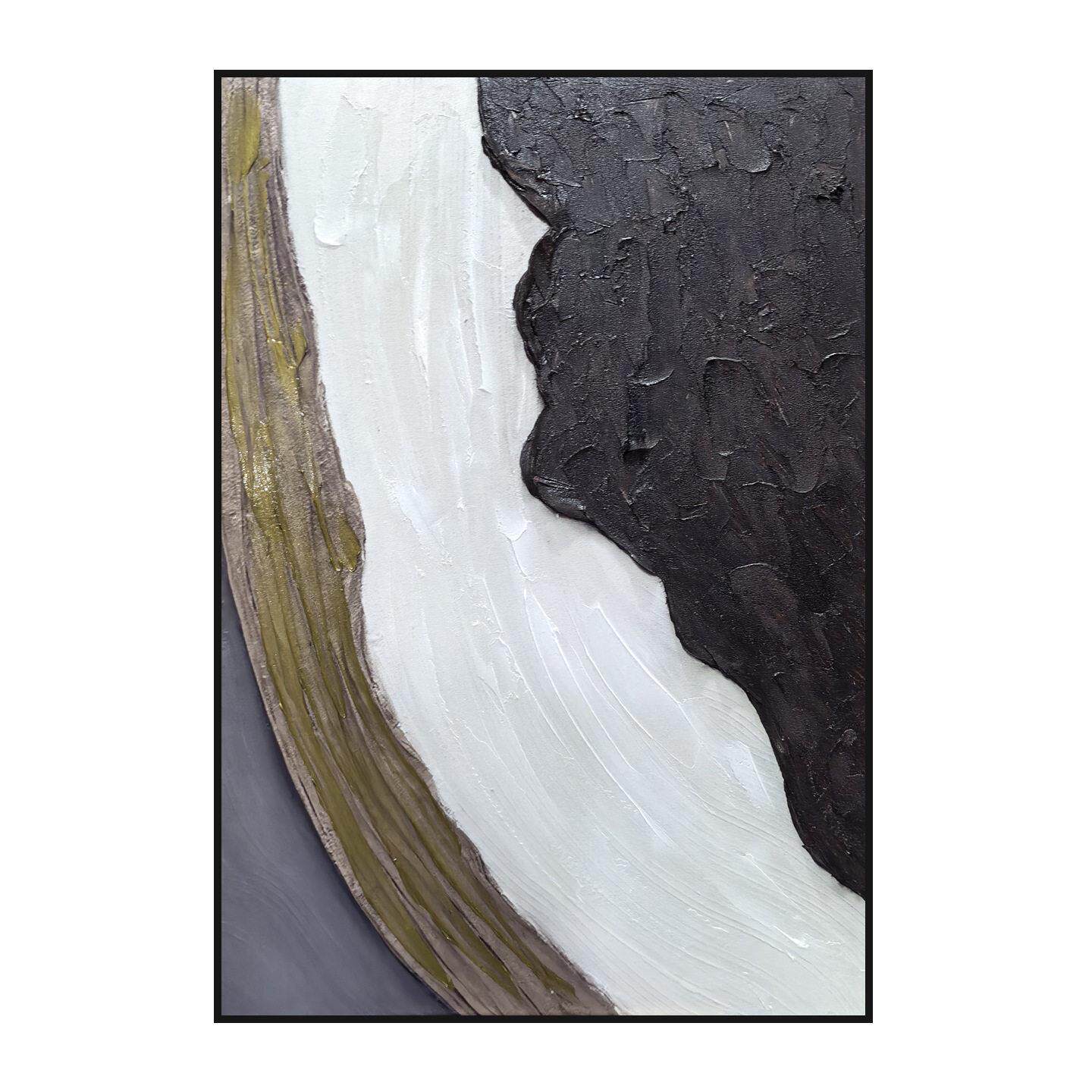 侘寂风黑白手绘立体肌理油画竖版入户玄关极简抽象装饰画民宿软装