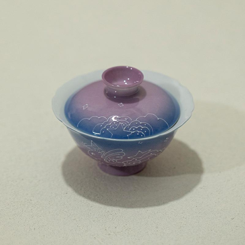 手绘有碗mhzxm田烧盖梦幻变渐紫色小马泡茶器瓷家用高档功夫茶具