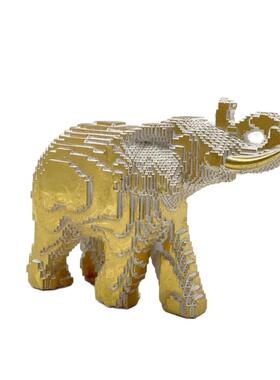 新款树脂大象摆件家居玄关电视柜桌面积木动物雕塑装饰品