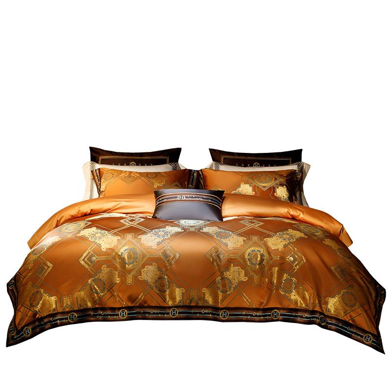 轻奢床上用品四件套高档别墅婚庆四六八十件套刺绣样板房金色