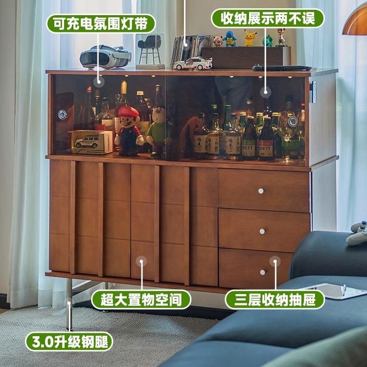北欧实木餐边柜家用客厅沙发背柜玻璃酒柜餐厅复古收纳储物柜