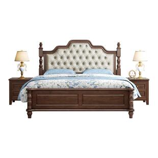 美式实木床单人床简约轻奢软包床1.5米/1.8M双人床简美风婚床环保